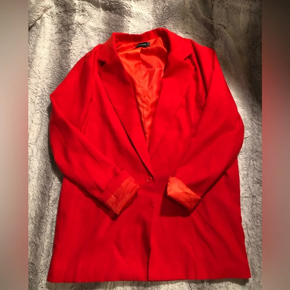 PRETTYLITTLETHING red longline oversized blazer - Picture 2 of 13